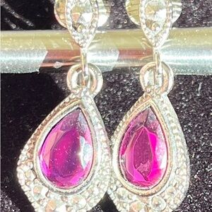 Vintage Avon Glass Faux Amethyst Teardrop Marcasite Earrings